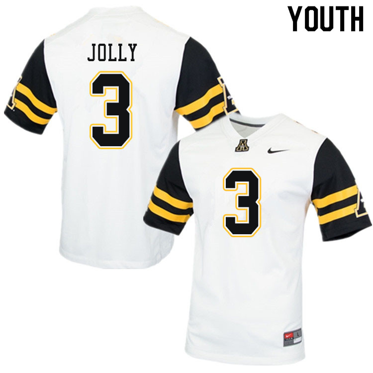 Youth #3 Shaun Jolly Appalachian State Mountaineers College Football Jerseys Sale-White